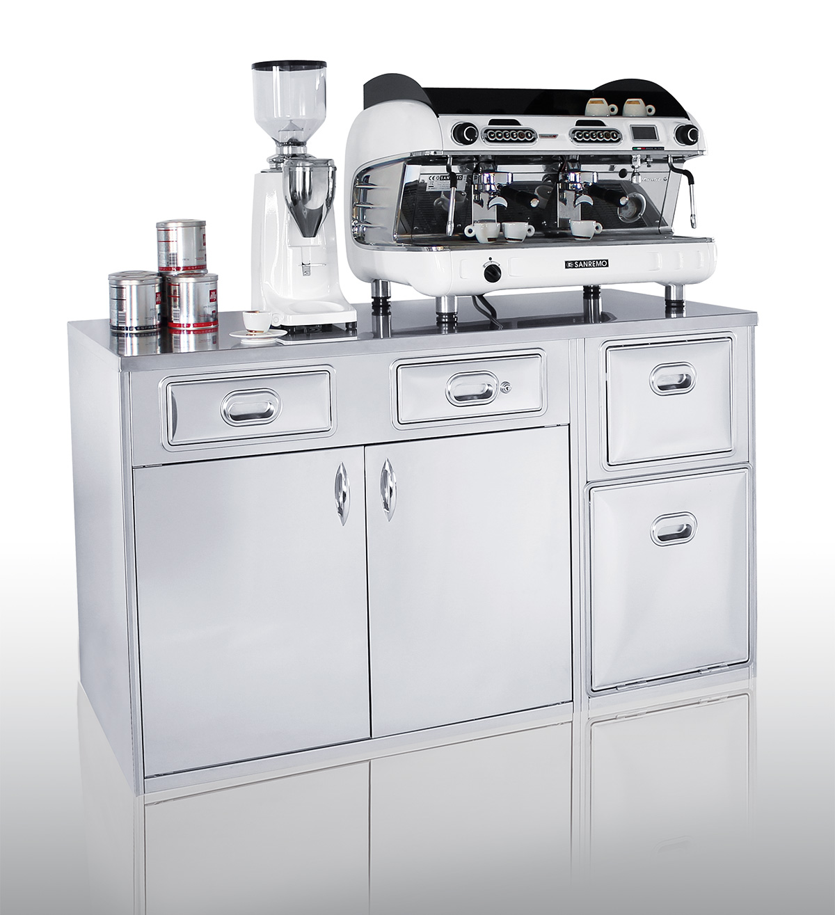 Banco macchina caffè con attrezzatura completa - Priolinox
